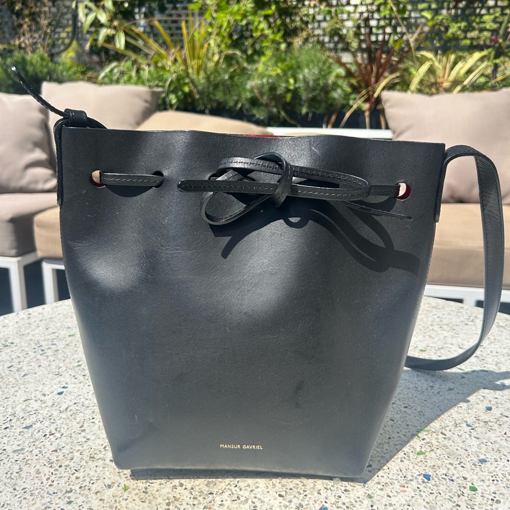 Mansur Gavriel Black Shoulder Bag with Drawstring Closure